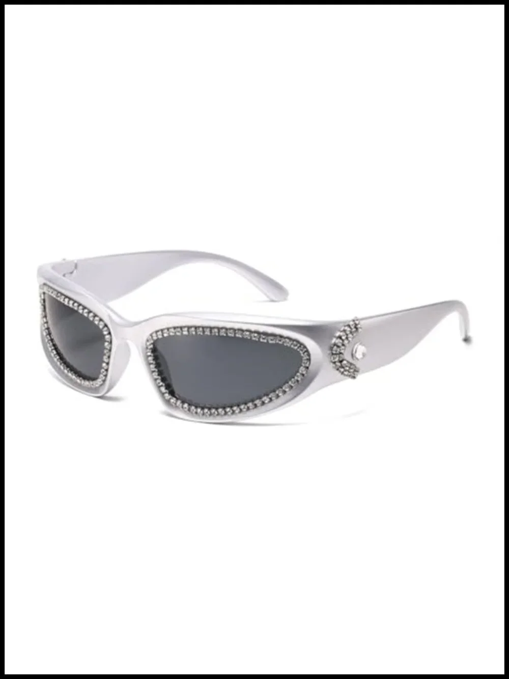 Y2K Rhinestone Wrap Around Sunglasses Oval Bling Punk Shield Shades UV400